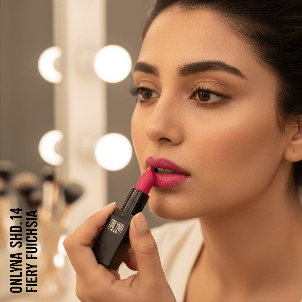 Onlyna Matte Lipstick | Shade No. 14 Fiery Fuchsia | Long-Lasting & High Pigment | Nikhaar International Store - Image 2