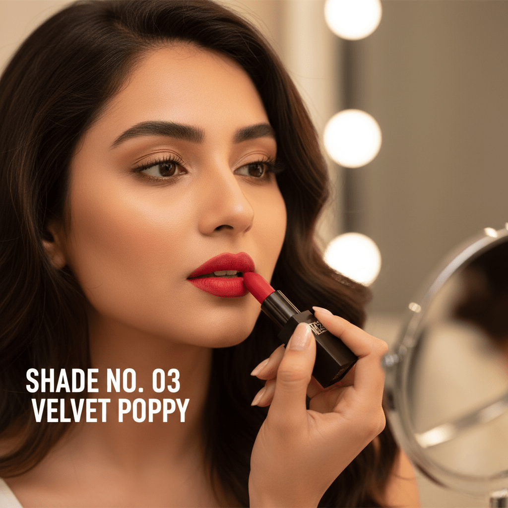 Onlyna Matte Lipstick | Shade Number. 03 Velvet Poppy | Long-Lasting & High Pigment |Nikhaar International - Image 2