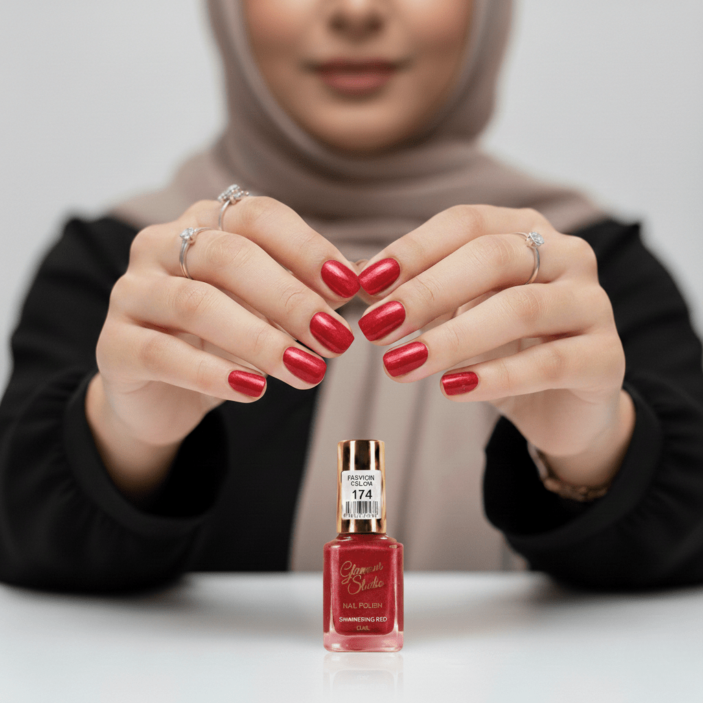 Glamour Studio Professional Nail Polish | Shade 174 Shimmering Red Fashion Color | Nikhaar International Store - Image 2