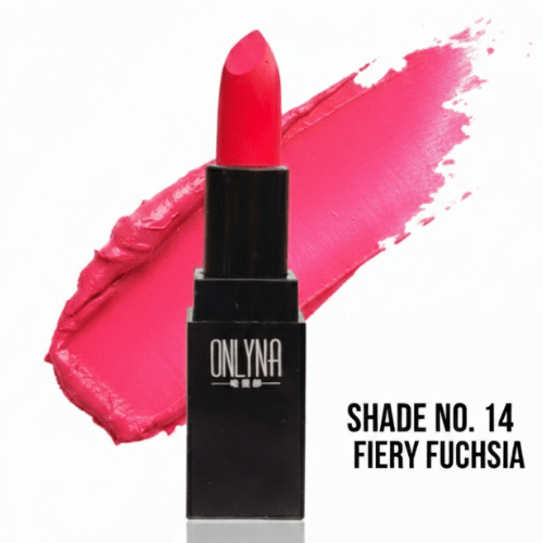 Onlyna Matte Lipstick | Shade No. 14 Fiery Fuchsia | Long-Lasting & High Pigment | Nikhaar International Store
