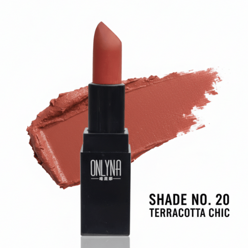 Onlyna Matte Lipstick | Shade No. 20 Terracotta Chic | Long-Lasting & High Pigment | Nikhaar International Store